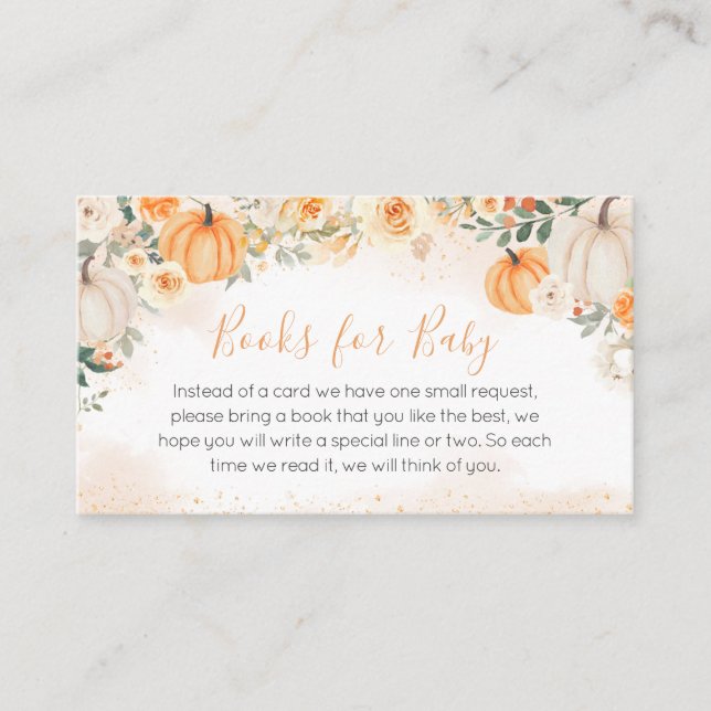 Orange Floral Greenery Pumpkin Books for Baby Enclosure Card (Front)