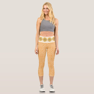 Orange Floral Groovy Retro Leggings