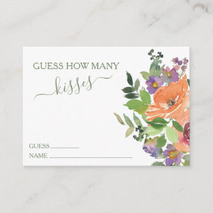 Orange Floral Guess How Many Kisses Game Enclosure Card