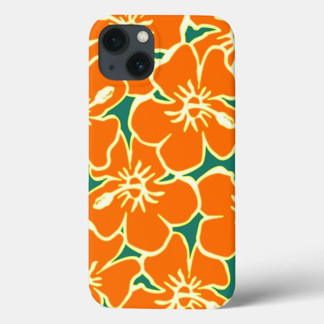 Orange Floral Hibiscus Hawaiian Flowers Phone Case (Back)