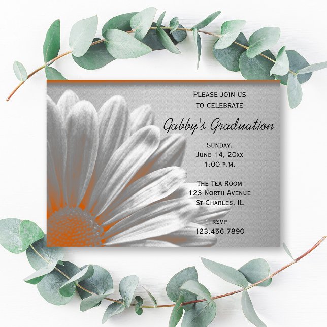 Orange Floral Highlights Graduation Party Invite (Creator Uploaded)