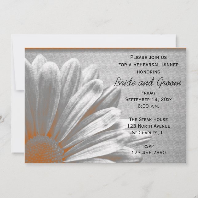Orange Floral Highlights Wedding Rehearsal Dinner Invitation (Front)