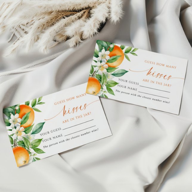 Orange Floral How Many Kisses Shower Game card (Creator Uploaded)
