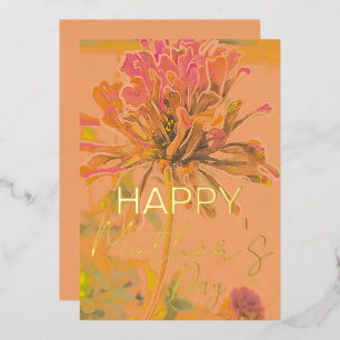 Orange Floral Impressionist Mother's Day Foil Holiday Card