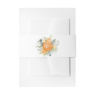 Orange Floral Initials Romantic Wedding Invitation Belly Band