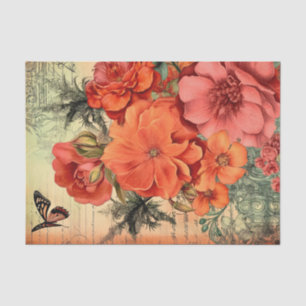 Orange Floral Junk Journal Decoupage Tissue Paper