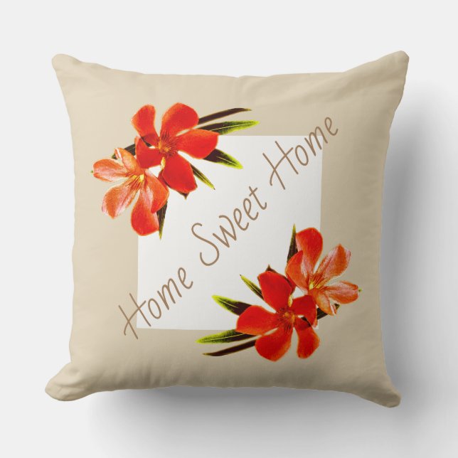 Orange Floral | Khaki & White | Home Sweet Home Cushion (Front)