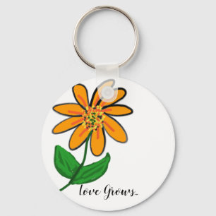 Orange Floral Love Grows Key Ring