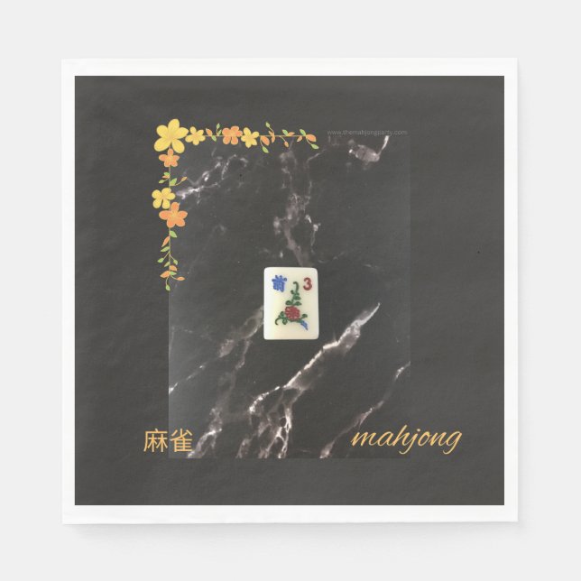 Orange floral mahjong napkin (Front)