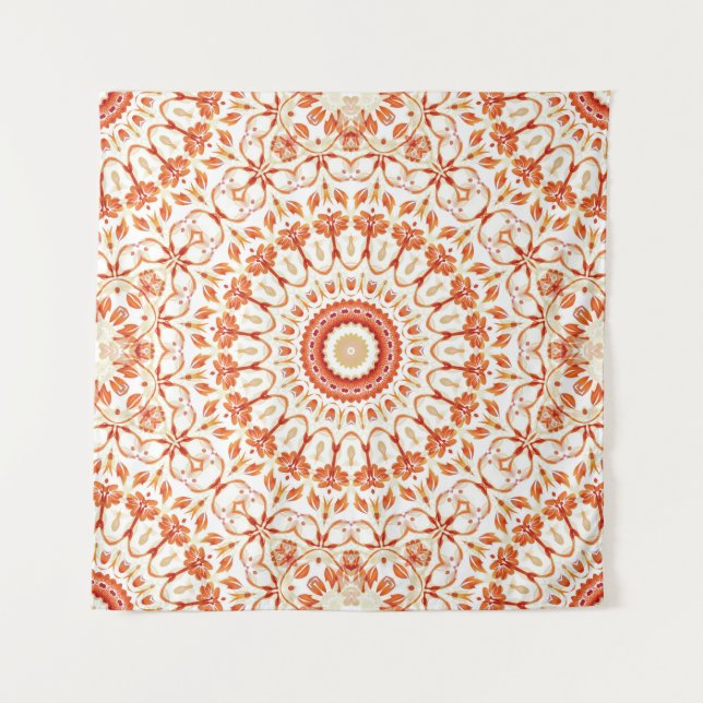 Orange  Floral Mandala Tapestry (Front)