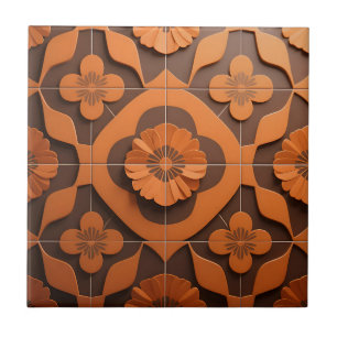 Orange Floral Medallion Geometric Tile Pattern