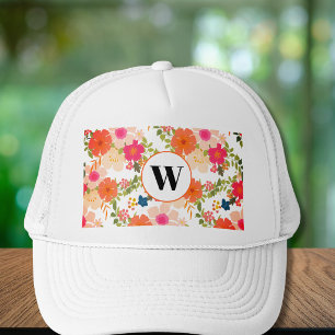 Orange Floral Monogram Trucker Hat