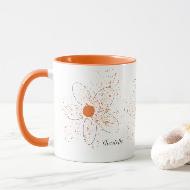 Orange floral name script mug (With Donut)