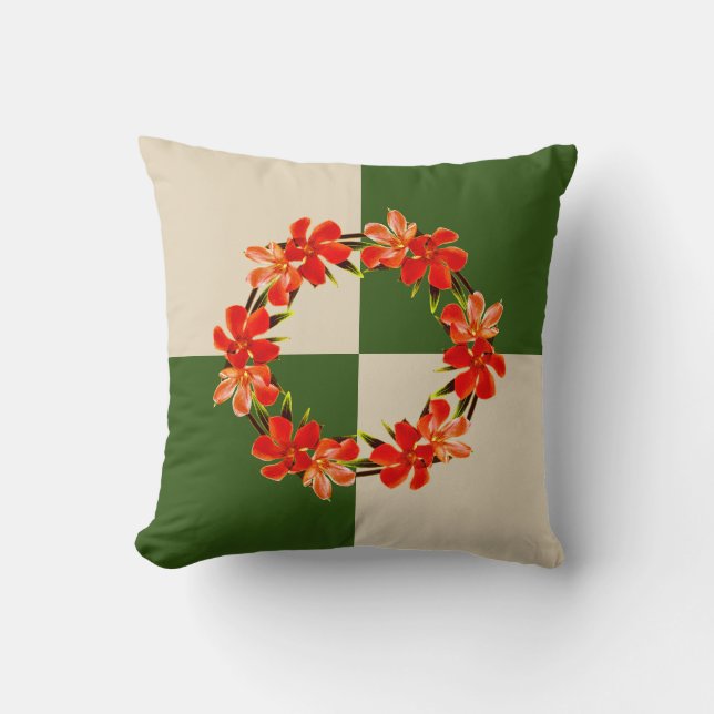 Orange Floral | Oleander | Green & Khaki Cushion (Front)