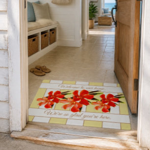 Orange Floral Oleander Personalised Welcome Doormat