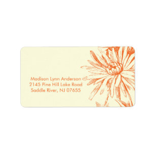 Orange Floral on Cream Return Address Labels. Label