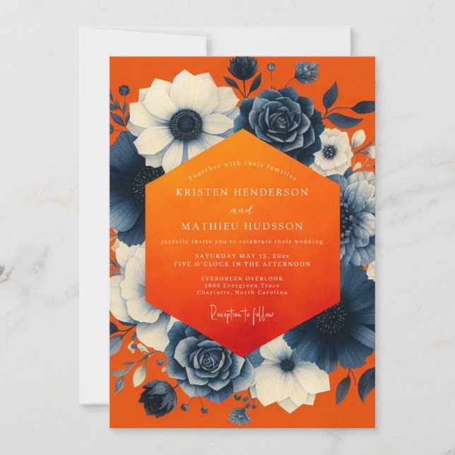 Orange Floral Opulence Wedding Invitation (Front)