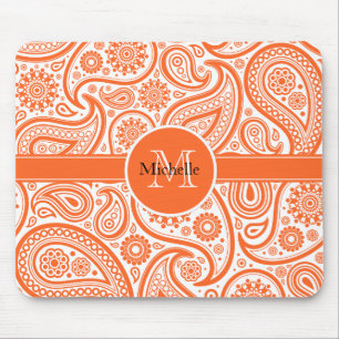 Orange Floral Paisley Monogram Pattern Mouse Mat
