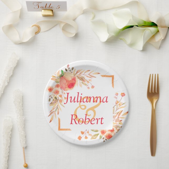 Orange floral    paper plates (Wedding)