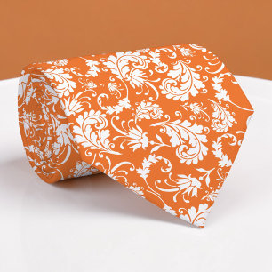 Orange Floral Pattern Custom Necktie
