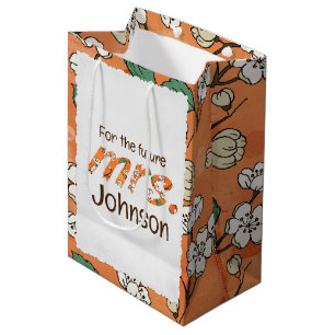 Orange Floral Pattern for MRS. Medium Gift Bag