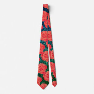Orange Floral Pattern Green Glitter Gift Favor Tie