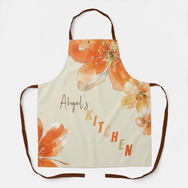Orange Floral Personalised All-Over Print Apron (Front)