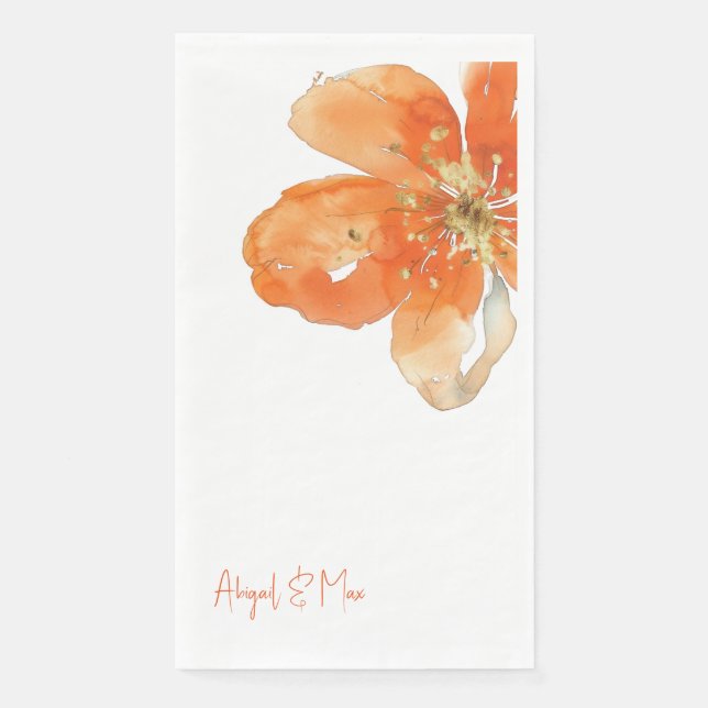 Orange Floral Personalised Wedding  Napkin (Front)