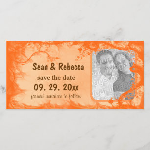 Orange Floral Photo Save The Date Announcement