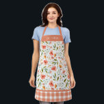 Orange Floral Plaid Watercolor Modern Personalised Apron<br><div class="desc">Sweet floral pattern of orange & peach flowers. Coordinating orange and white plaid trim on bottom. Finish off with your choice of name or text at the top of this cute kitchen accessory. Coordinating potholder and mitt set available to complete this lovely set. A perfect bridal shower or house warming...</div>