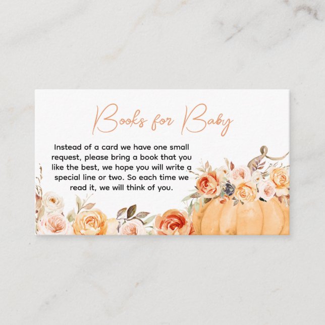 Orange Floral Pumpkin Baby Shower Books for Baby Enclosure Card (Front)