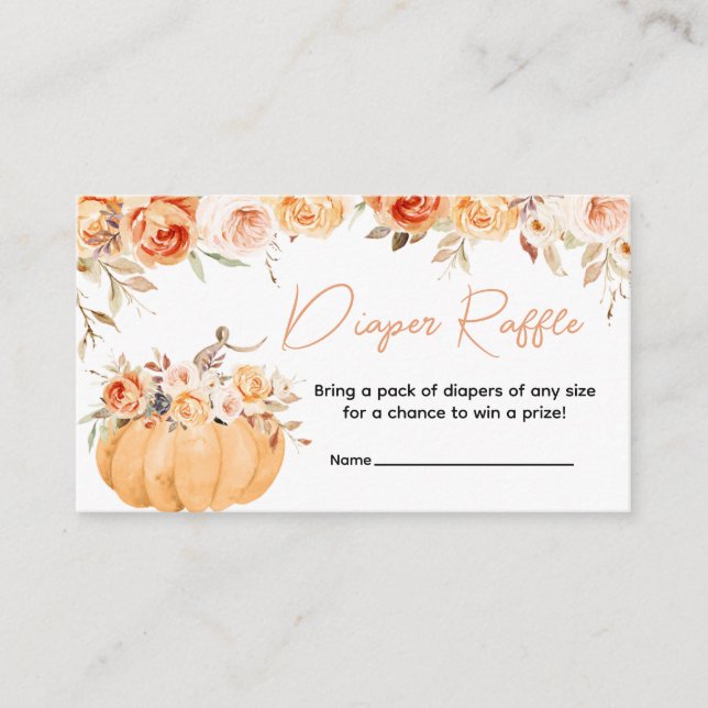 Orange Floral Pumpkin Baby Shower Diaper Raffle Enclosure Card (Front)