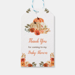 Orange Floral Pumpkins Baby Shower  Gift Tags