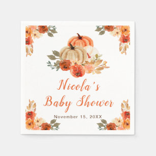 Orange Floral Pumpkins Baby Shower  Napkin