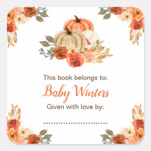Orange Floral Pumpkins Baby Shower  Square Sticker