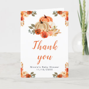 Orange Floral Pumpkins Baby Shower Thank You Card
