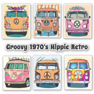 Orange Floral Retro Hippie Van Vintage Art
