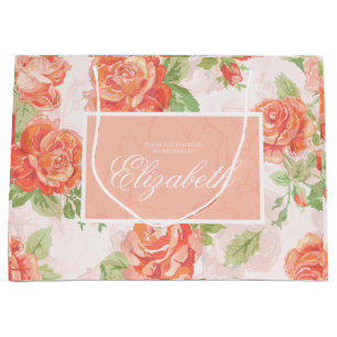 Orange floral rose large gift bag