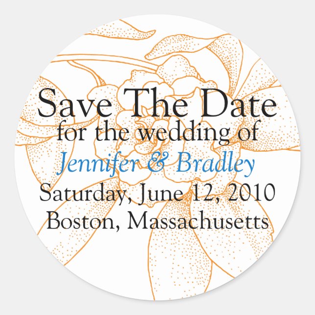 Orange Floral Save The Date Calendar Stickers (Front)