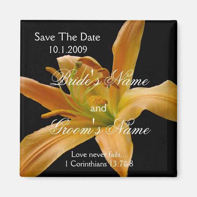 Orange Floral Save the Date magnet (Front)