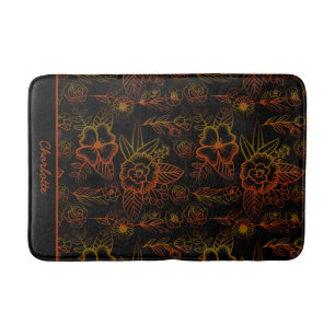 Orange floral seamless pattern personalised name bath mat