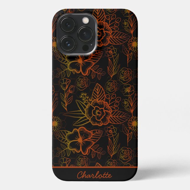 Orange floral seamless pattern personalised name iPhone case (Back)
