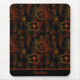 Orange floral seamless pattern personalised name mouse mat