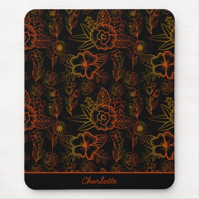 Orange floral seamless pattern personalised name  mouse mat (Front)