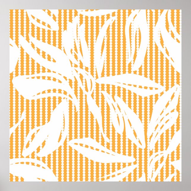 Orange Floral seamless pattern with striped backgr Poster (Front)