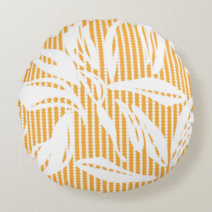 Orange Floral seamless pattern with striped backgr Round Cushion