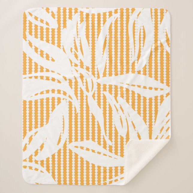 Orange Floral seamless pattern with striped backgr Sherpa Blanket (Front)