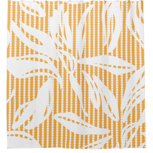 Orange Floral seamless pattern with striped backgr Shower Curtain (Front)