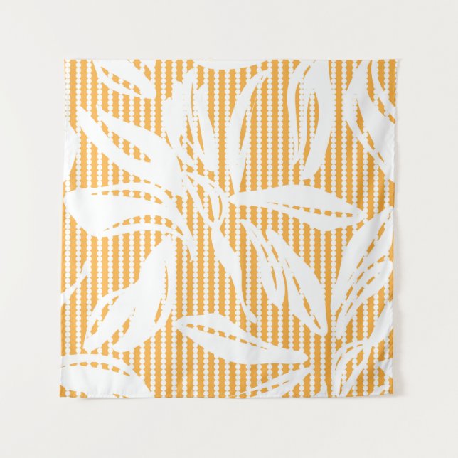 Orange Floral seamless pattern with striped backgr Tapestry (Front)