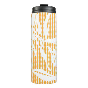 Orange Floral seamless pattern with striped backgr Thermal Tumbler